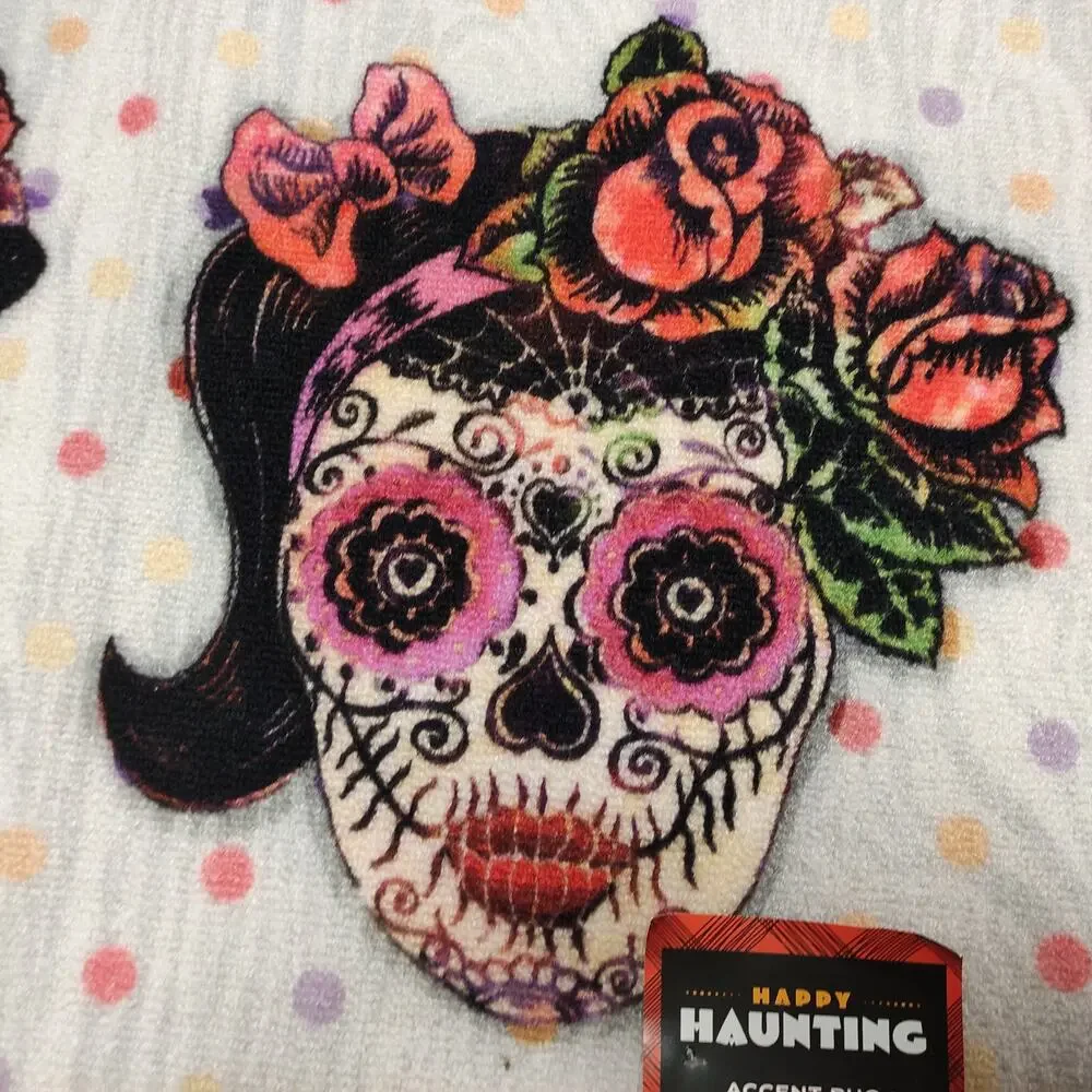 Happy Haunting Day Of The Dead Sugar Skull Accent Rug